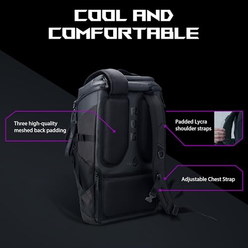 ASUS ROG Ranger BP2701 (2025) Lightweight Gaming Backpack, Spacious storage upto 22L, Ergonomic design, Built-in luggage strap, Adjustable Chest Strap, fits up to a 17-inch laptop, Black, 0.93 kg