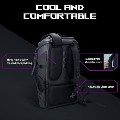 ASUS ROG Ranger BP2701 (2025) Lightweight Gaming Backpack, Spacious storage upto 22L, Ergonomic design, Built-in luggage strap, Adjustable Chest Strap, fits up to a 17-inch laptop, Black, 0.93 kg