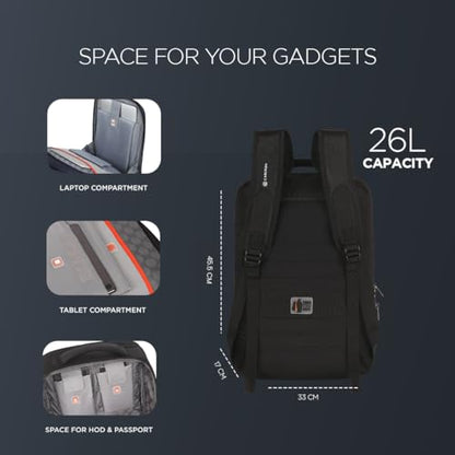 CARLTON Laptop Backpack 26L With Organized Interiors, RFID Protected Pocket, Fleece Lined Gadget Compartment & Ergofoam Back | Ferrous Black | Hampshire