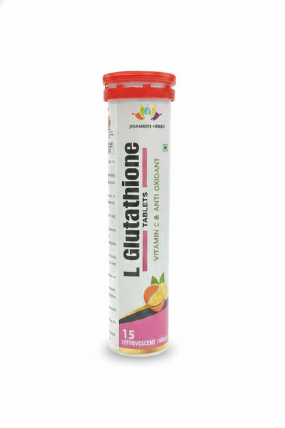 JINAMRITH Herbs L-Glutathione Effervescent Tablets with Vitamin C & E – 15 Tablets (Orange Flavour)