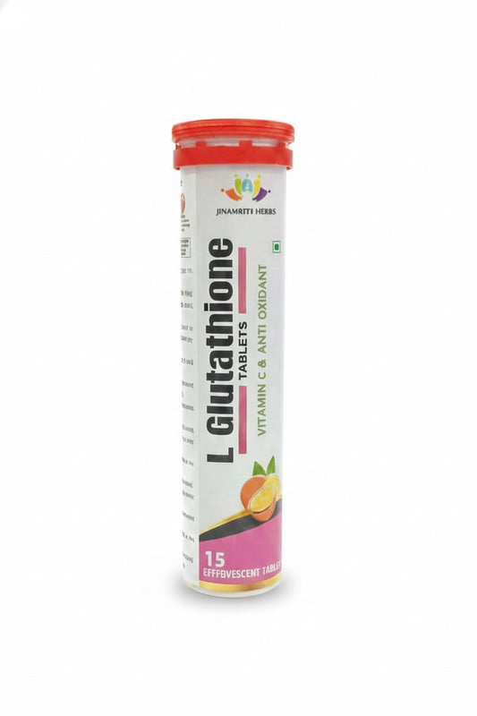 JINAMRITH Herbs L-Glutathione Effervescent Tablets with Vitamin C & E – 15 Tablets (Orange Flavour)