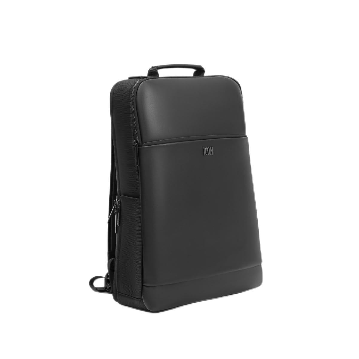 ICON The Professional Laptop Backpack 18L | Premium Vegan Leather Fits 15.6" Laptops | USB Charging Port with Zippers Luggage Sleeve, Water-Resistant & Multipurpose Unisex Bag - Black