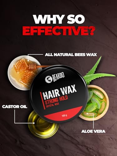 Beardo Stronghold Hair Wax For Men, 100 gm | Crystal Hair Wax with Aloe Vera & Castor Oil | Hair Wax Men | Hair Styling Wax for Glossy Finish & Shine | Strong Hold Hair Wax