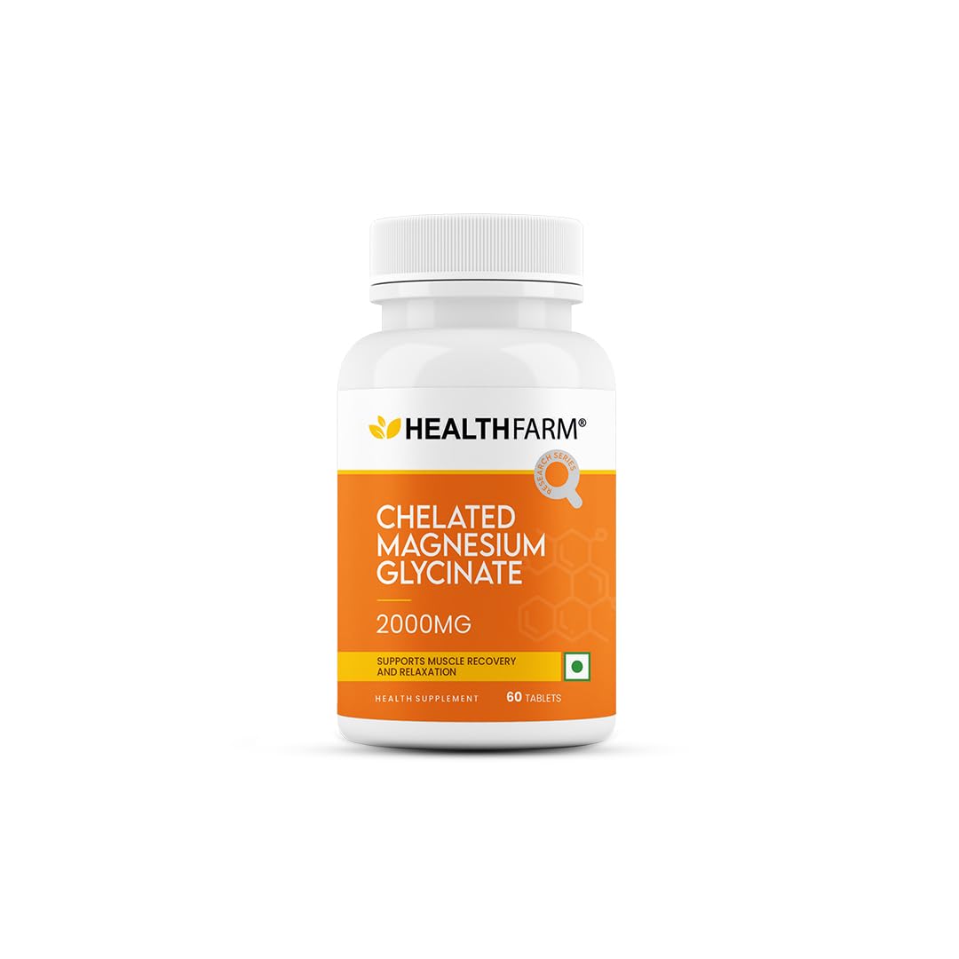 Healthfarm Chelated Magnesium Glycinate 2000mg Tablets | High Absorption Formula | Muscle Recovery Support | 60 Tabs