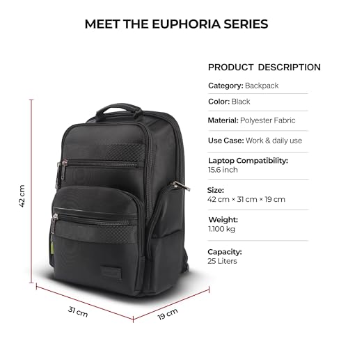 Timus Boston Black Professional Laptop Backpack for Men & Women 25 L | Fits 15.6 Inch Laptop | Water-Resistant | Premium Polyester Build with Trolley Sleeve