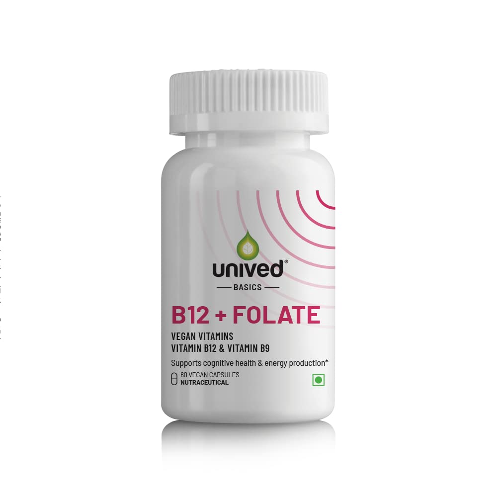 Unived Basics B12+Folate | Vitamin B12 (Methylcobalamin) with 5-MTHF BioAvailabl