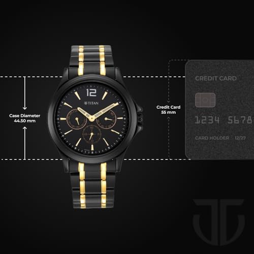 Titan Black and Gold Black Dial Quartz Multifunction Stainless Steel St- image 7
