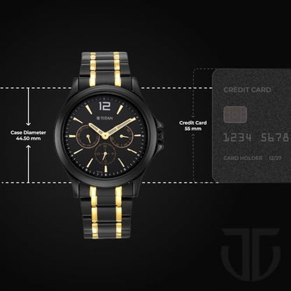 Titan Black and Gold Black Dial Quartz Multifunction Stainless Steel St- image 7