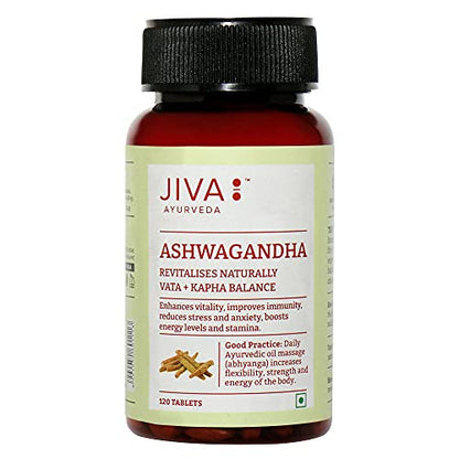 Jiva Ashwagandha Tablet | 100% Ayurvedic Formulation for Immunity And Energy Level | Helpful in Kapha & Vata Doshas- 120 Tablets (Pack of 1)