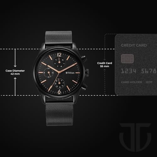 Titan Neo Black & Gold Quartz Analog with Day and Date Black Dial Stain- image 5