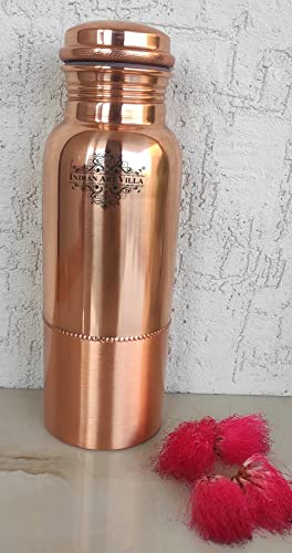 INDIAN ART VILLA Pure Copper Water Bottle with Upper Shine Lower Matt F- image 8