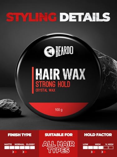 Beardo Stronghold Hair Wax For Men, 100 gm | Crystal Hair Wax with Aloe Vera & Castor Oil | Hair Wax Men | Hair Styling Wax for Glossy Finish & Shine | Strong Hold Hair Wax