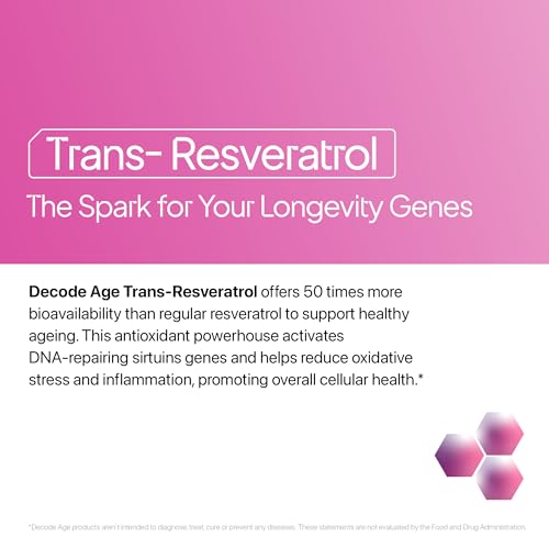 Decode Age Trans Resveratrol Supplement, Powerful Antioxidant for Anti-Ageing, Anti-Inflammatory, Metabolism & Heart Health, 500mg, 60 Veg Capsules