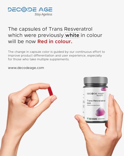 Decode Age Trans Resveratrol Supplement | Powerful Antioxidant for Anti-Ageing, Anti-Inflammatory, Metabolism & Heart Health | 500mg, 60 Capsules, Vegan