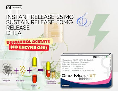 One More XT Sustained Release DHEA 75mg | Dehydroepiandrosterone 75mg (25mg IR+50mg SR) | Ubiquinol Acetate (Coenzyme Q10), Melatonin, L methyl folate, Vitamin E, C, D2, B12, B6, Piperine for men & women -30 Capsules