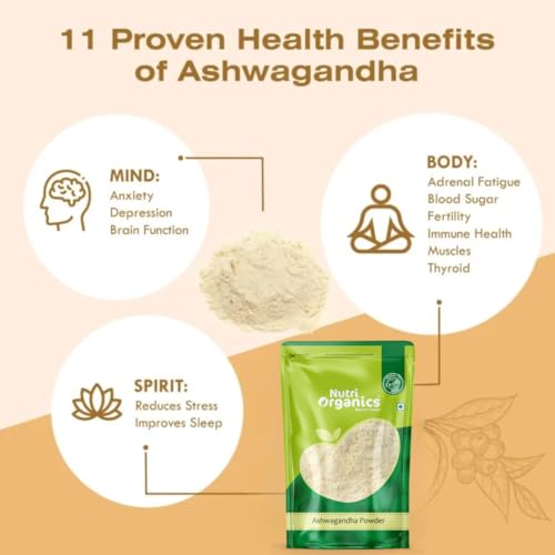 Nutri Organics Ashwagandha Powder - 100g | Ayurvedic Support for Stress, Mental Calmness & Anxiety Issues | Ashwagandha Podi/Amukkara Kizhangu/Asvagandha Churna