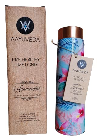 AAYUVEDA® Pure Copper Enamel Print Bottle, 900ml