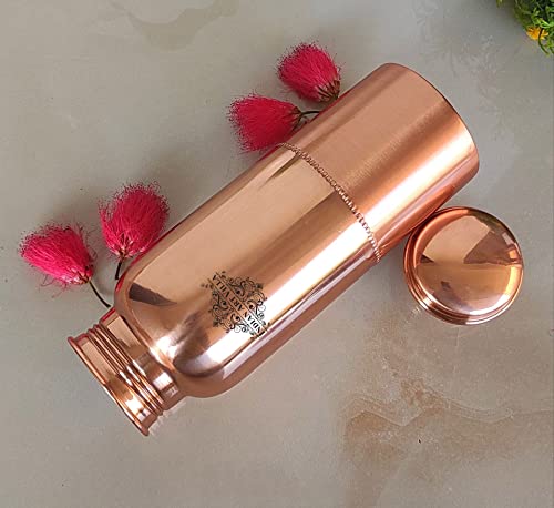 INDIAN ART VILLA Pure Copper Water Bottle with Upper Shine Lower Matt F- image 5