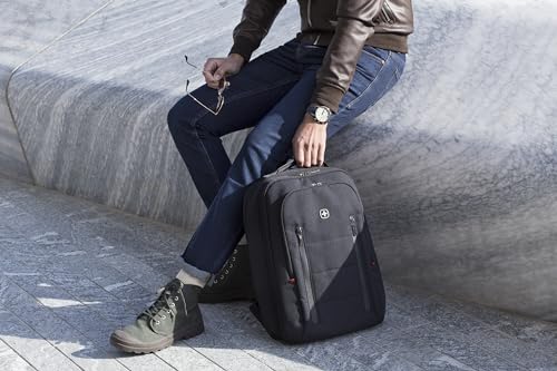 WENGER CITY TRAVELER Laptop Backpack for 16 Inch Laptop & 12 Inch Tablet Pocket, Doubles as an overnighter in Black (16 Litre), Swiss designed, 606490