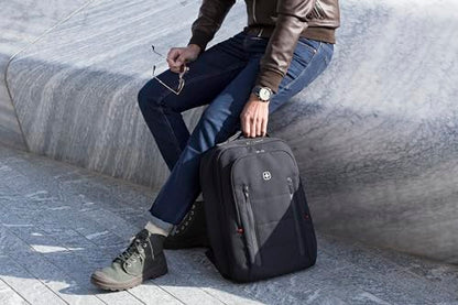 WENGER CITY TRAVELER Laptop Backpack for 16 Inch Laptop & 12 Inch Tablet Pocket, Doubles as an overnighter in Black (16 Litre), Swiss designed, 606490