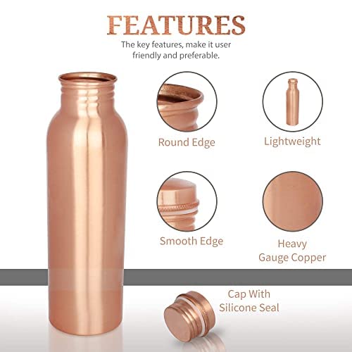 KIE 100% Copper Hammered Bottle Leak Proof for dining (1 LTR) 1000 ml Bottle (Pack of 1, Copper, Copper)