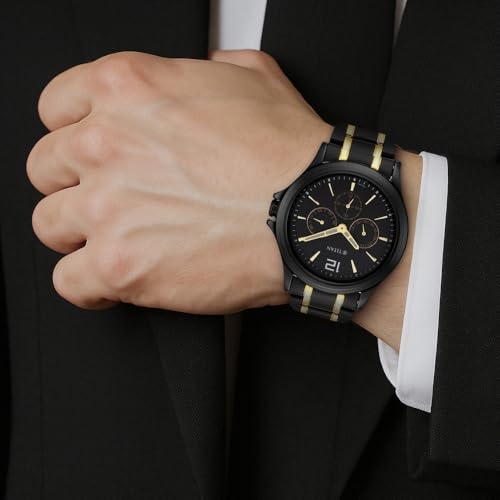 Titan Black and Gold Black Dial Quartz Multifunction Stainless Steel St- image 8