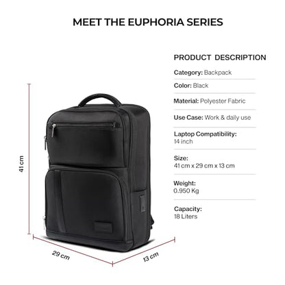Timus Harvard Black Professional Laptop Backpack for Men & Women 18 L | Water Resistant | Premium Polyester Build with USB Port, Anti-Theft & Trolley Sleeve