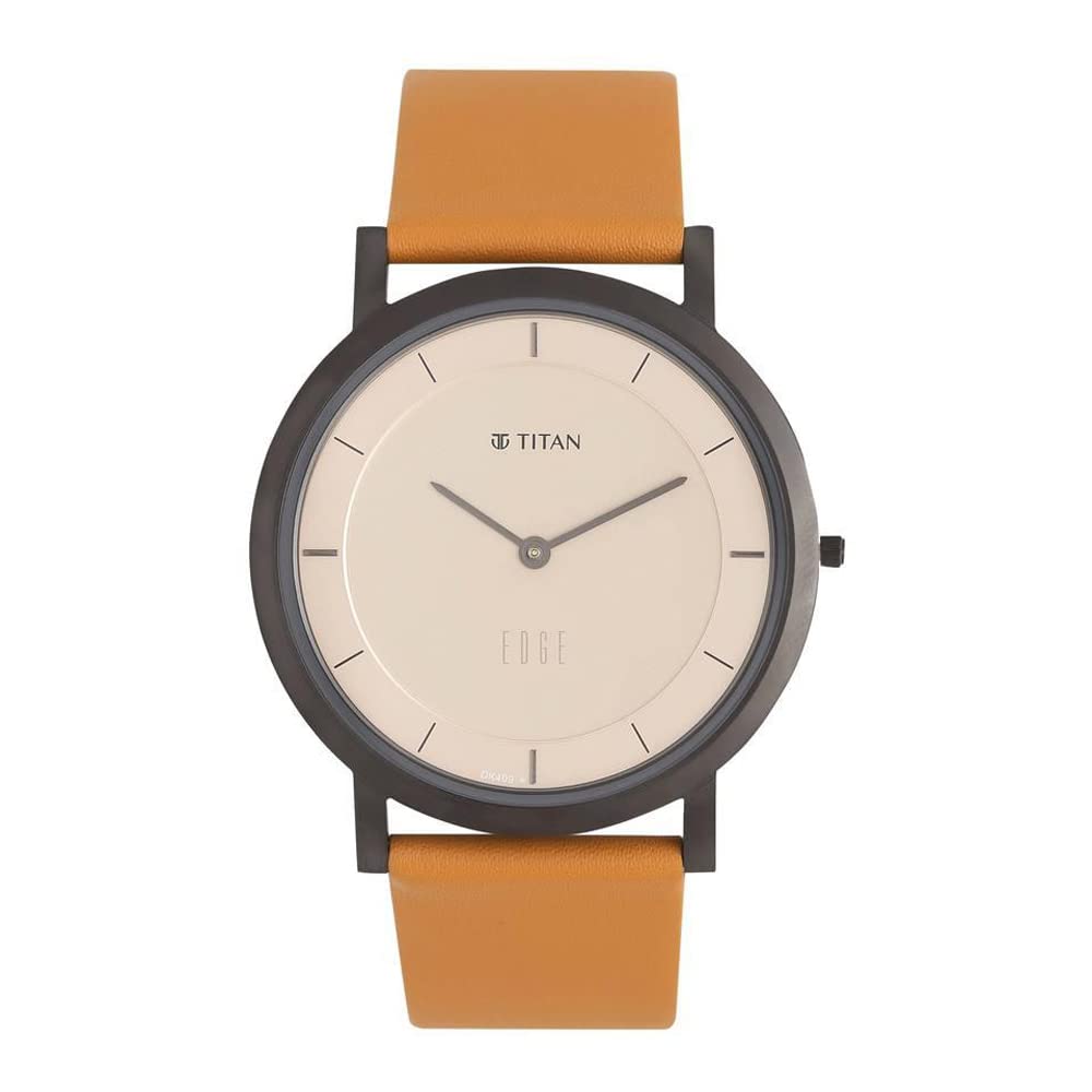Titan Edge Beige Dial Analog Leather Strap Watch for Men-NS1595QL01/NT1595QL01