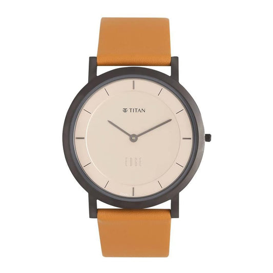 Titan Edge Beige Dial Analog Leather Strap Watch for Men-NS1595QL01/NT1595QL01