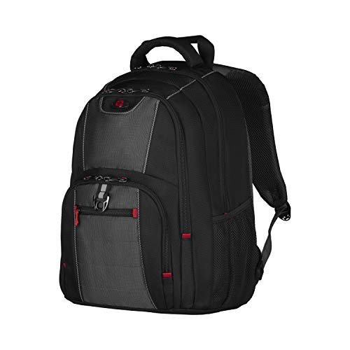 WENGER PILLAR 16 Inch Laptop Backpack, Triple Protect Compartment with Case-Stabilising Platform in Black/Grey (25 Litre), Swiss designed, 600633