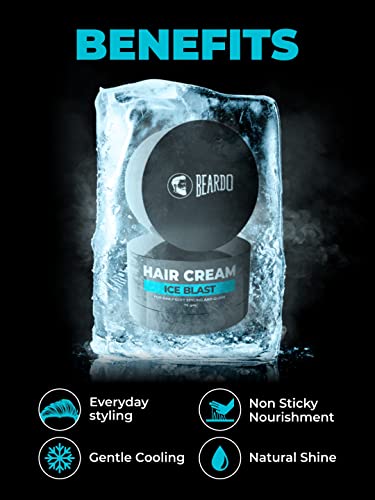 Beardo Ice Blast Hair Cream, 75 gm | Hair Cream for Men with Menthol & Coconut Oil | Hair Styling Ceam | Daily Styling | Cooling Cream | Cool Lock Technology