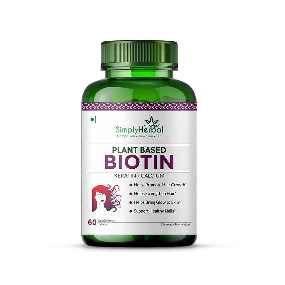 Simply Herbal Plant-Based Biotin Tablets – 60 Tablets | Natural Biotin Supplement | Vegan & Gluten-Free | Supports Daily Nutrition