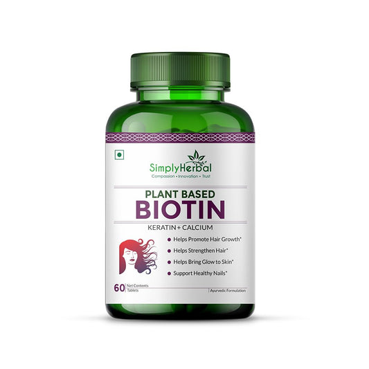 Simply Herbal Plant-Based Biotin Tablets – 60 Tablets | Natural Biotin Supplement | Vegan & Gluten-Free | Supports Daily Nutrition