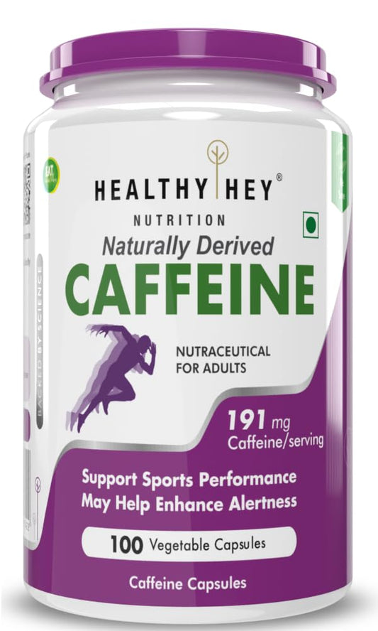 HealthyHey Nutrition Caffeine Veg Capsules, 200mg - Pack of 100