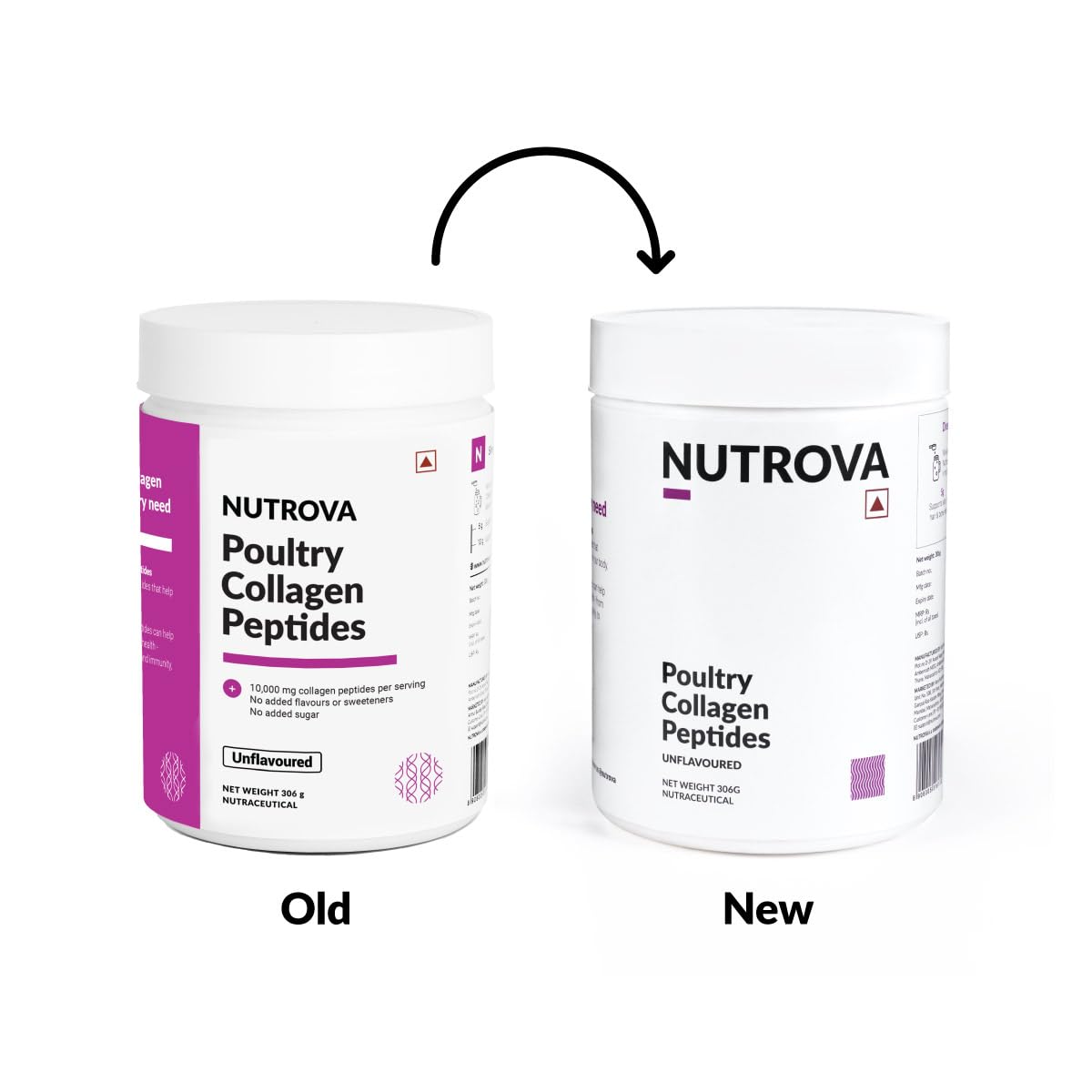 NUTROVA Poultry Collagen Peptides for Men & Women, India's First Poultry Collagen Peptide, For Healthy Skin & Hair, Nails, Bones - Anti-Aging Supplement - Easy to Mix Powder(306gm)