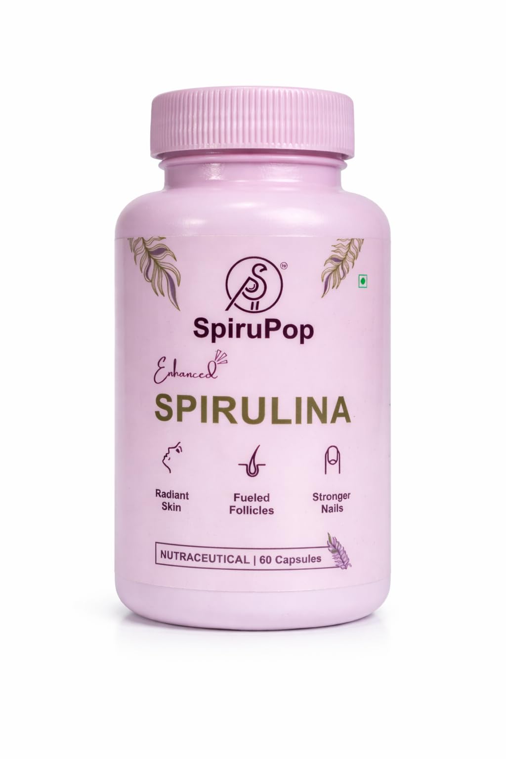 SpiruPop Spirulina Capsules for Women Hair Care | With Biotin, Zinc & Vitamin E | Natural Antioxidant Supplement for Stronger, Healthier Hair | Vegan, Non-GMO, Gluten Free | 60 Capsules