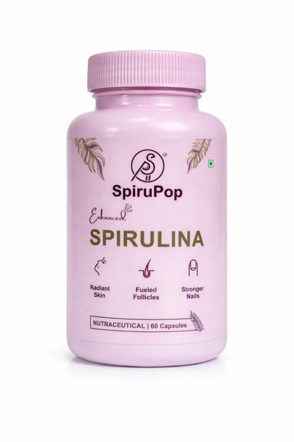 SpiruPop Spirulina Capsules for Women Hair Care | With Biotin, Zinc & Vitamin E | Natural Antioxidant Supplement for Stronger, Healthier Hair | Vegan, Non-GMO, Gluten Free | 60 Capsules