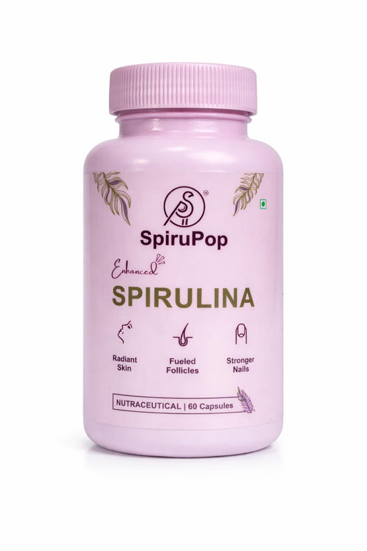 SpiruPop Spirulina Capsules for Women Hair Care | With Biotin, Zinc & Vitamin E | Natural Antioxidant Supplement for Stronger, Healthier Hair | Vegan, Non-GMO, Gluten Free | 60 Capsules