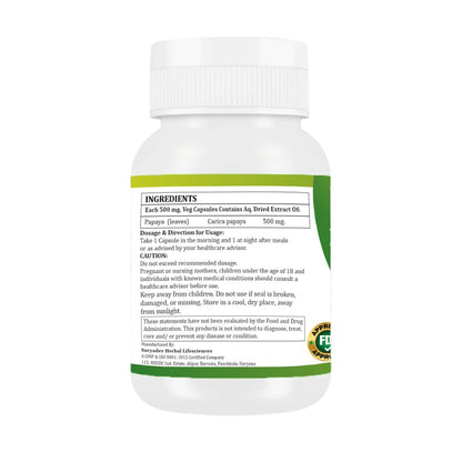 Morsan Healthcare Papaya Leaf Capsules 500 mg – 60 Veg Capsules | Herbal Supplement | Natural Papaya Extract | Vegan-Friendly | Plant-Based Formula | Made in India| (PACK OF 1)