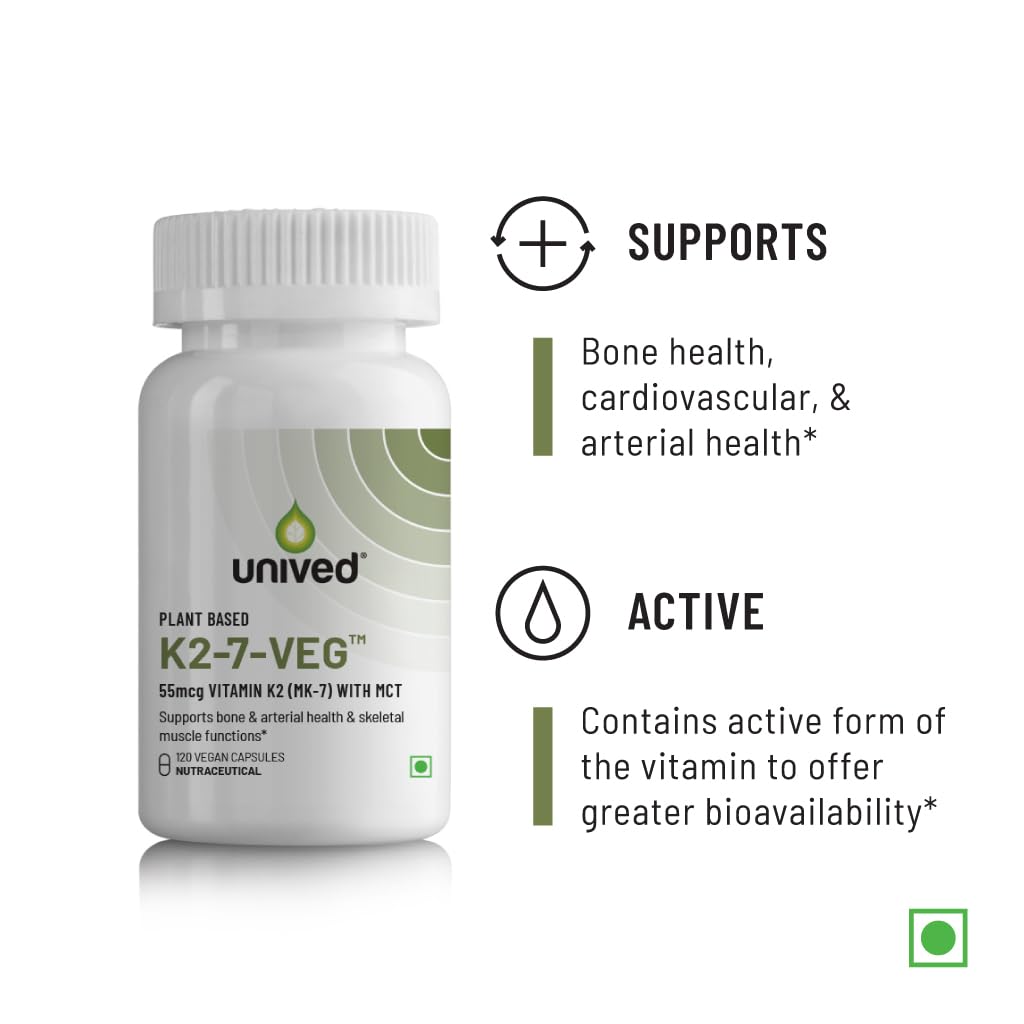 Unived Vitamin K2-7 (MenaquinGold) 55mcg, Plant-Based Vitamin MK-7, For Optimal Calcium Absorption, Heart & Bone Health