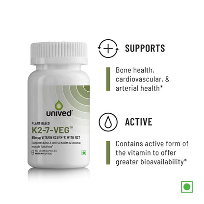 Unived Vitamin K2-7 (MenaquinGold) 55mcg, Plant-Based Vitamin MK-7, For Optimal Calcium Absorption, Heart & Bone Health