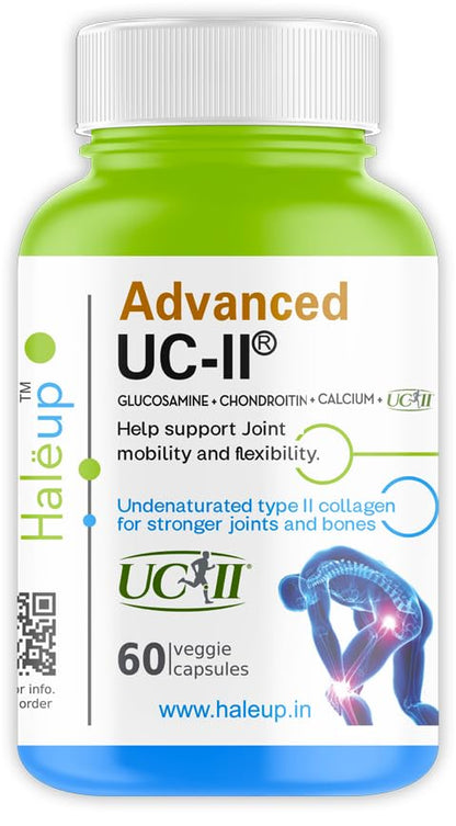 Advanced UC-II Interhealth USA ,Undenaturated Natural Type 2 Collagen,Glucosamine,Chondroitin And Calcium |Improves - Bones Strength,Joints & Promote Healthy Skin - 60 Veg Capsules (Pack Of 1)