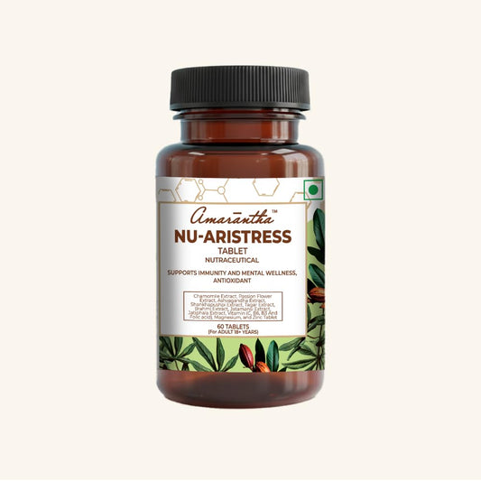 Amarantha Nu-Aristress Tablets | supports Calmness & Mental Relaxation | For Men & Women | 60 Tablets| Contains standardized extracts of Ashwagandha, Brahmi, Shankhapushpi, Chamomile, Passion Flower, Magnesium & Vitamin B6