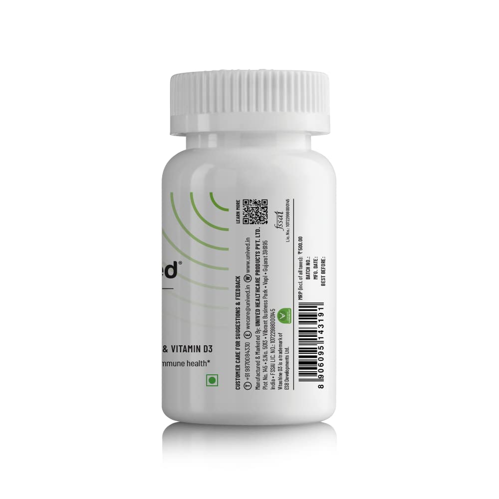 Unived Basics B12+D3 | Vitamin B12 as Methylcobalamin (98%), 300mcg Methyltetrahydrofolate (5-MTHF), 600 I.U. Vitamin D3 (Cholecalciferol) | Bone, Cognitive & Cardiovascular Support|30 Vegan Capsules