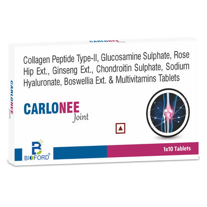 Bioford Carlonee Joint Tablets | Collagen Peptide, Glucosamine, Chondroitin, Hyaluronate | Knee, Neck, Back & Full Body Joint Pain Relief | Pack of 1