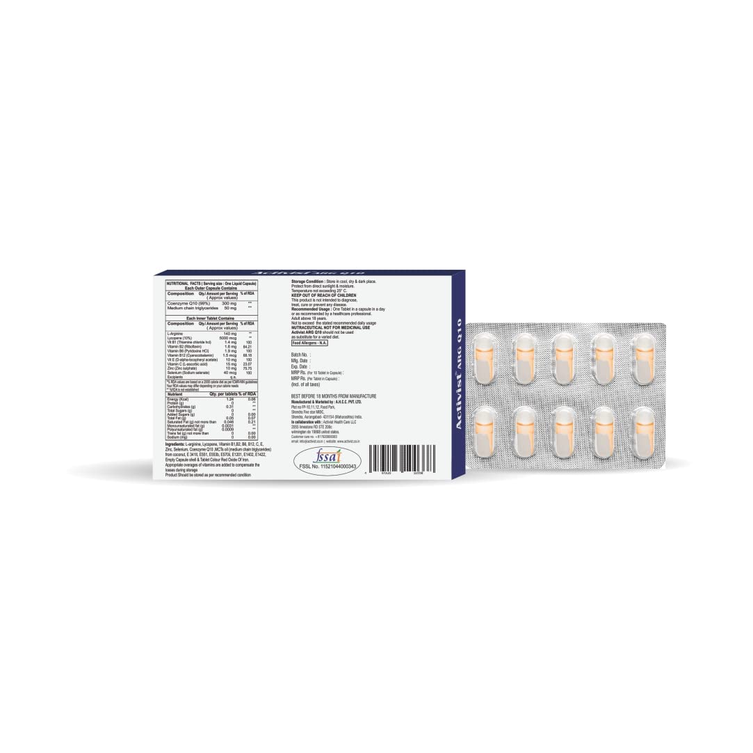 Activist Arg Q (Pack of 3) Capsule | Vitamin E & Vitamin C Tablet in Coenzyme Q Oil Capsule | Nutritional Dietary Supplement (Pack of 3)