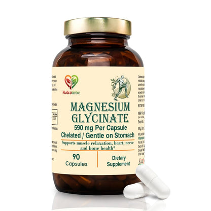 NutraLiebe Magnesium Glycinate Chelated - High Absorption - Supports Muscle Relaxation, Bone Health & Sleep - 90 Capsules (1)