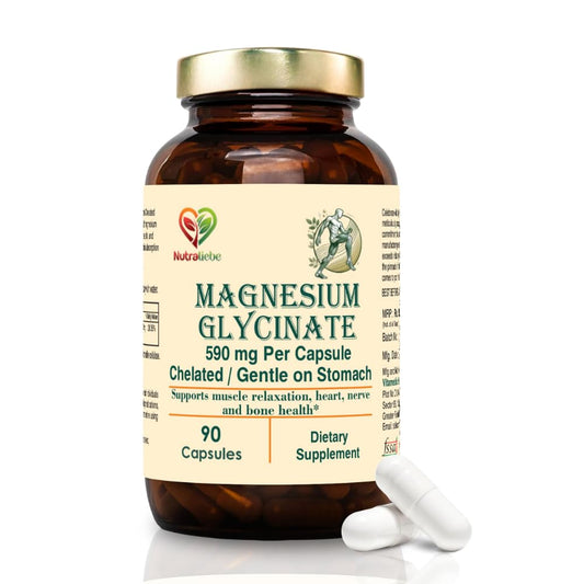 NutraLiebe Magnesium Glycinate Chelated - High Absorption - Supports Muscle Relaxation, Bone Health & Sleep - 90 Capsules (1)