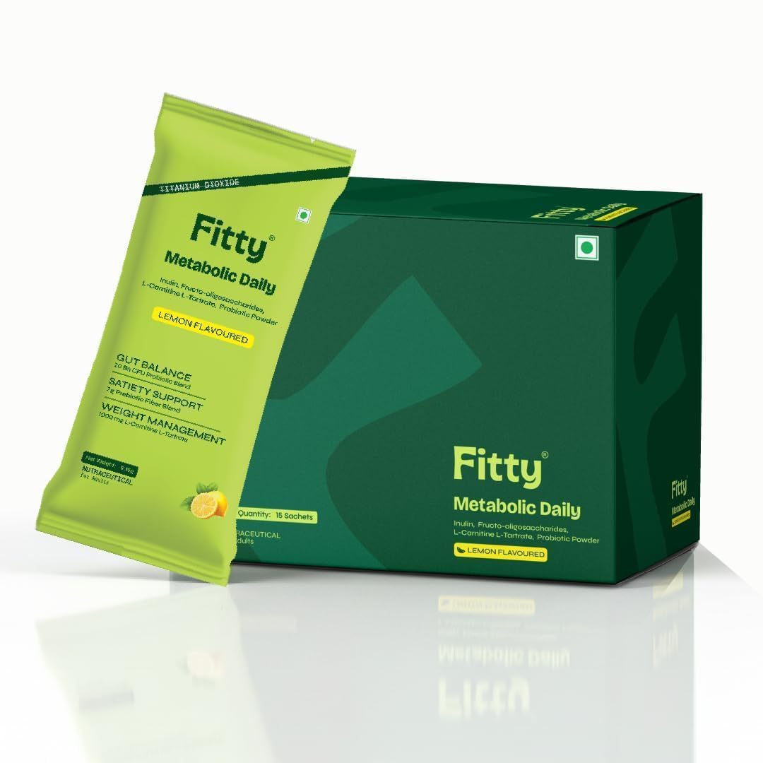 Fitty Metabolic Daily Prebiotic & Probiotic Sachets | 20 Billion CFU Synbiotic Formula with 7g Fiber Blend & 1000mg L-Carnitine | Gut Health, Digestion, Metabolism & Satiety Support | 15 Sachets