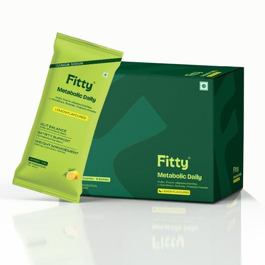 Fitty Metabolic Daily Prebiotic & Probiotic Sachets | 20 Billion CFU Synbiotic Formula with 7g Fiber Blend & 1000mg L-Carnitine | Gut Health, Digestion, Metabolism & Satiety Support | 15 Sachets